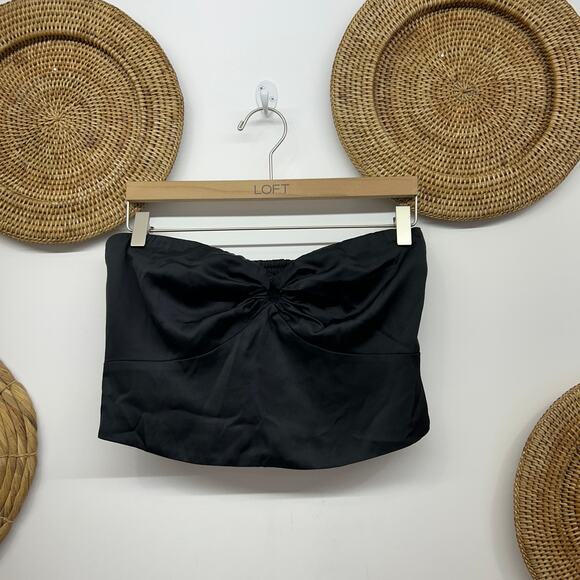 Abercrombie Black Satin Cut Out Smocked Cropped Crop Top Strapless Tank Medium - Picture 1 of 5
